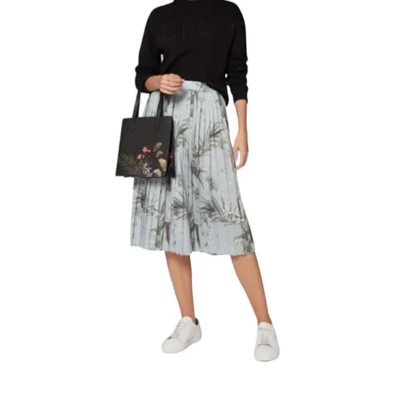 Ted Baker Blue/Grey Pleated Estie Highland Print  Midi Skirt 2(6) NEW