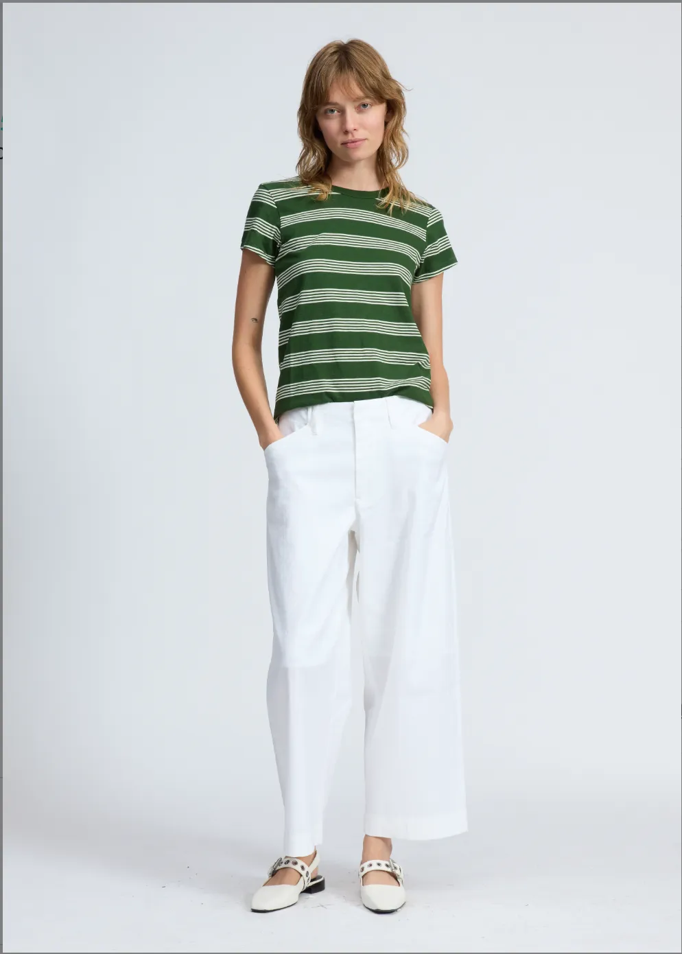 THE SLUB STRIPE TEE IN GREEN MULTI