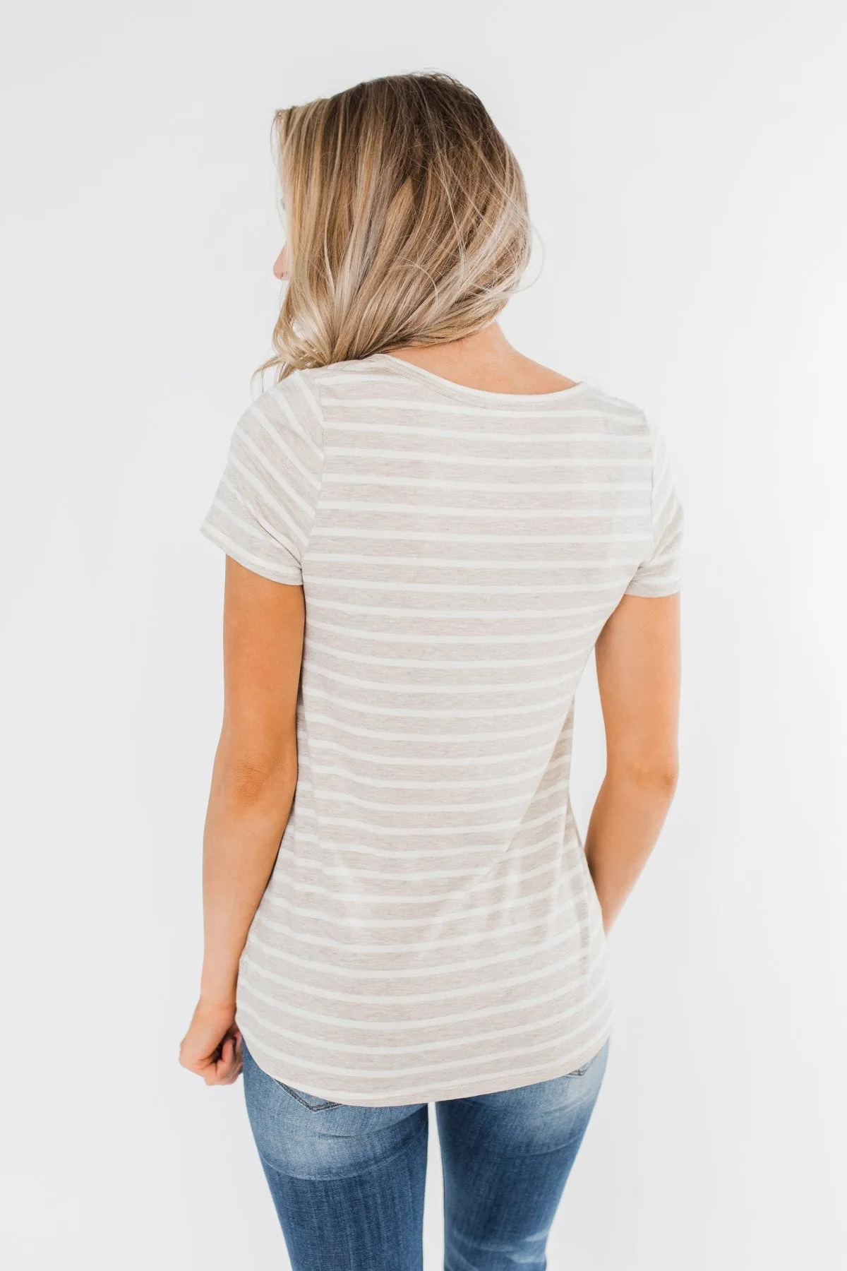 This is Me Striped Notch Pocket Top- Oatmeal & Ivory