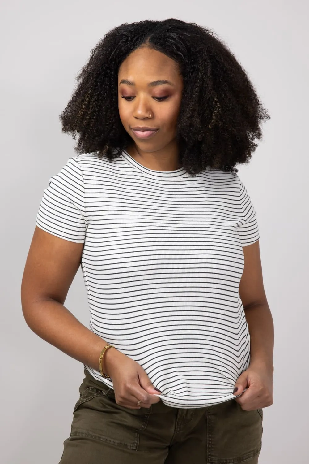 Thread & Supply Annie Striped T-Shirt for Women in Cream Black | T3544BRTS-CREAMBLACK