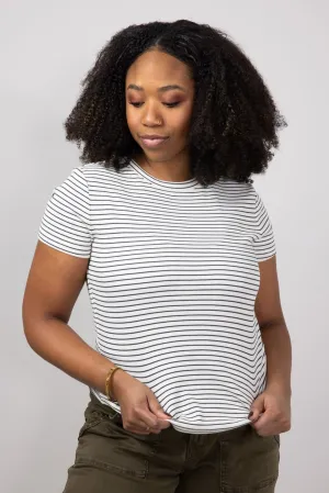 Thread & Supply Annie Striped T-Shirt for Women in Cream Black | T3544BRTS-CREAMBLACK