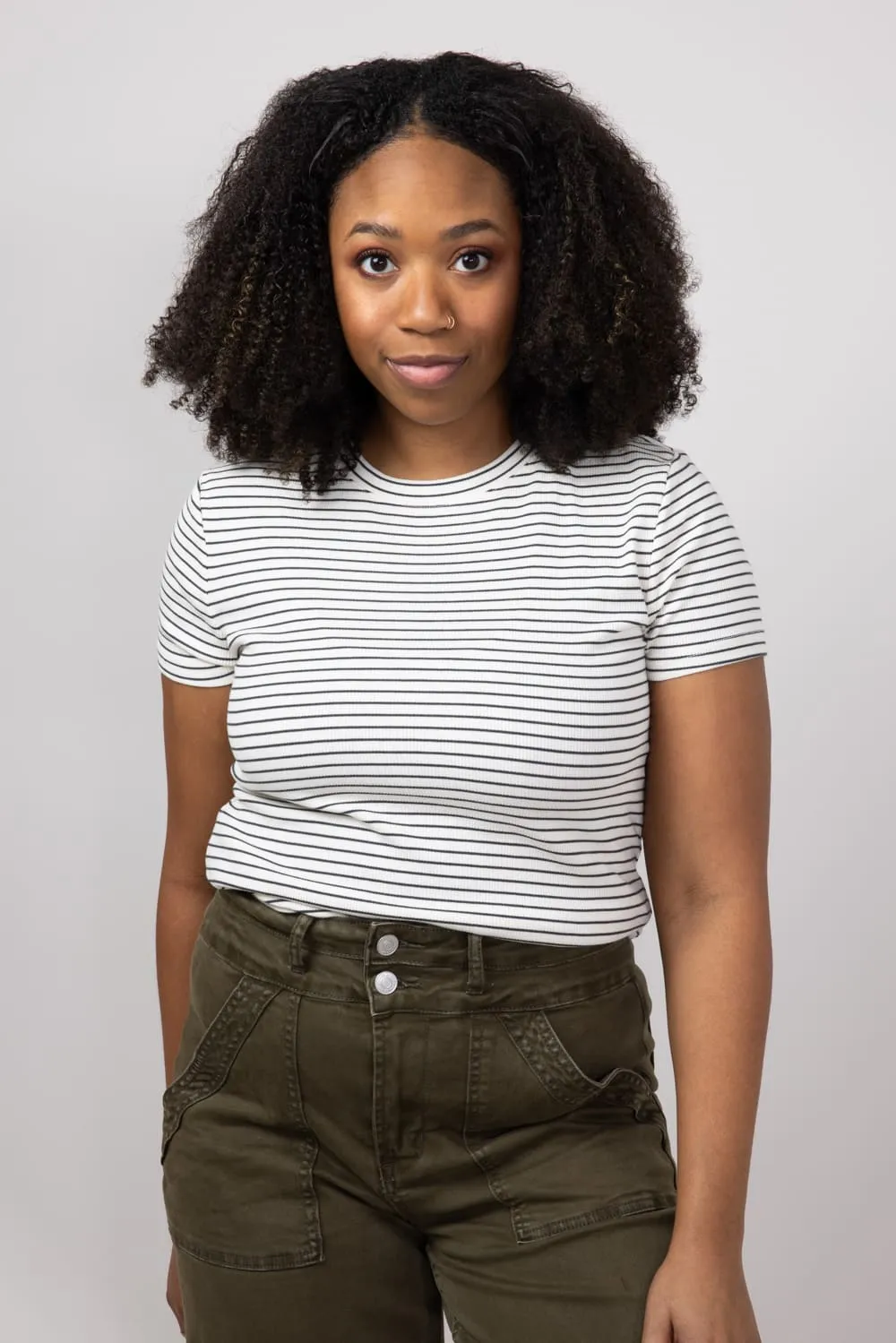 Thread & Supply Annie Striped T-Shirt for Women in Cream Black | T3544BRTS-CREAMBLACK