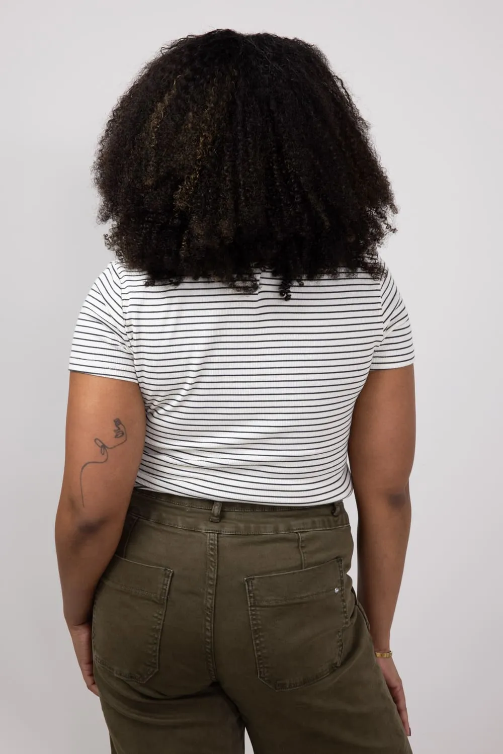 Thread & Supply Annie Striped T-Shirt for Women in Cream Black | T3544BRTS-CREAMBLACK