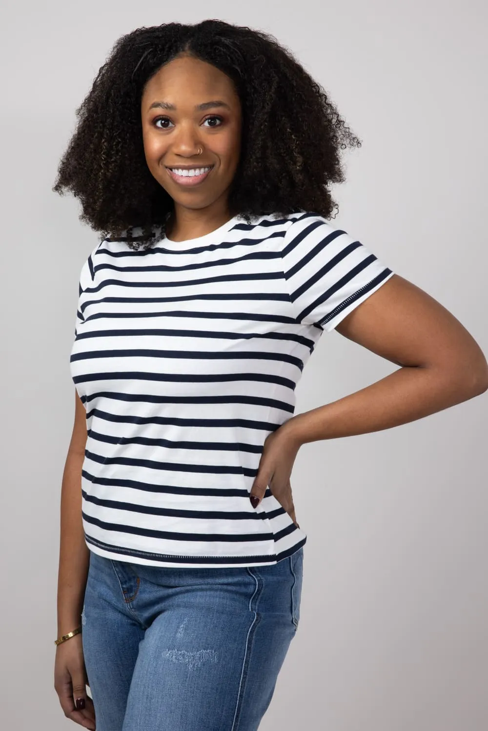 Thread & Supply Asher Striped T-Shirt for Women in White/Navy | T2940CKNTS-WHITENAVY