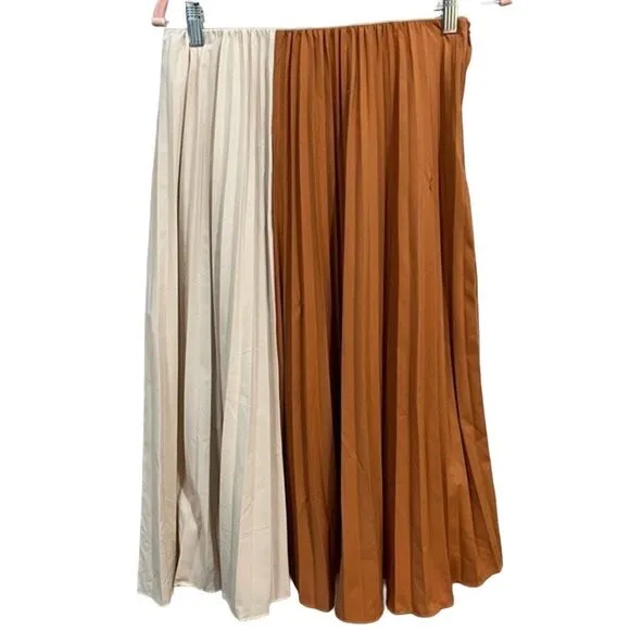 Tome Collective Women's Two Tone Pleated Skirt Burnt Orange Size small s