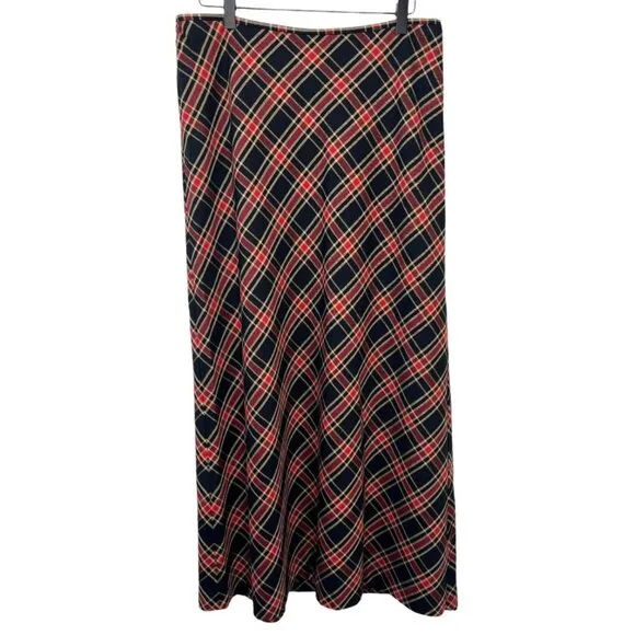 Tommy Hilfiger Vintage Plaid Tartan Black Red Long Maxi Skirt Y2K 10 Large