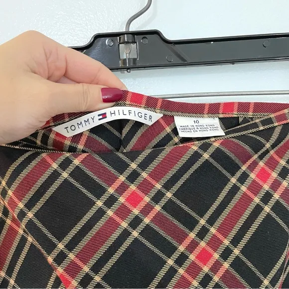 Tommy Hilfiger Vintage Plaid Tartan Black Red Long Maxi Skirt Y2K 10 Large
