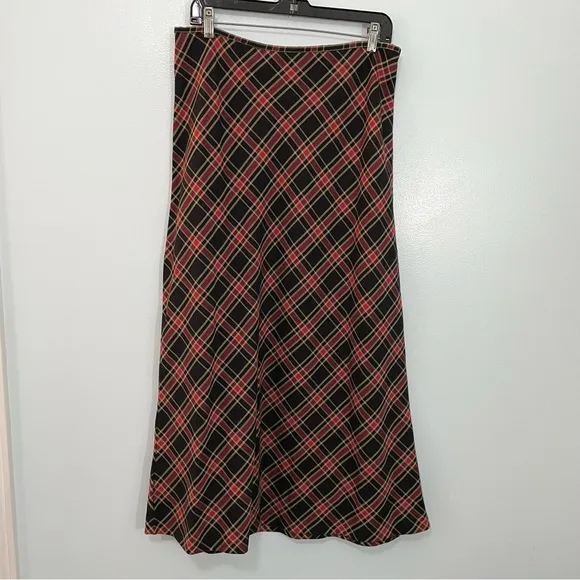 Tommy Hilfiger Vintage Plaid Tartan Black Red Long Maxi Skirt Y2K 10 Large