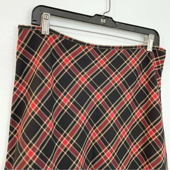 Tommy Hilfiger Vintage Plaid Tartan Black Red Long Maxi Skirt Y2K 10 Large