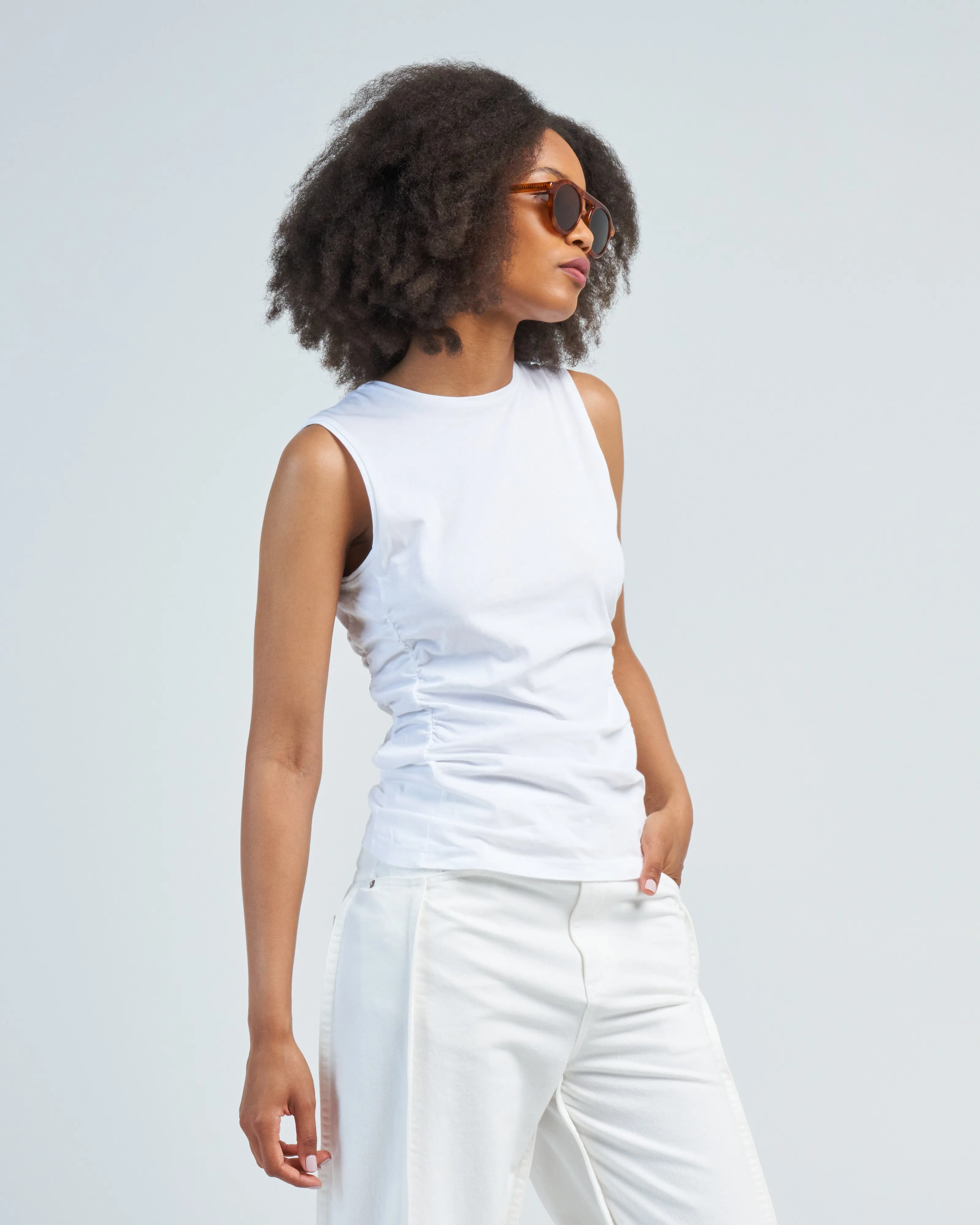 tshirting shirred crewneck top