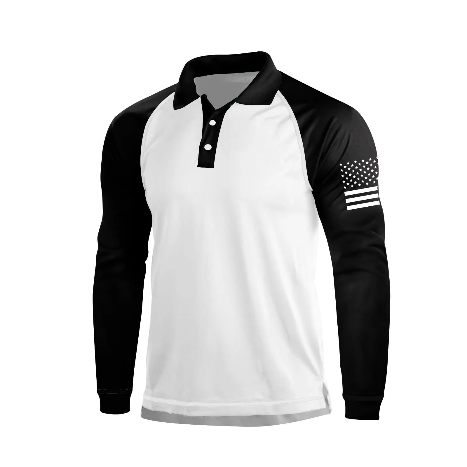 USA FLAG GRAPHIC RAGLAN LONG SLEEVE POLO SHIRT