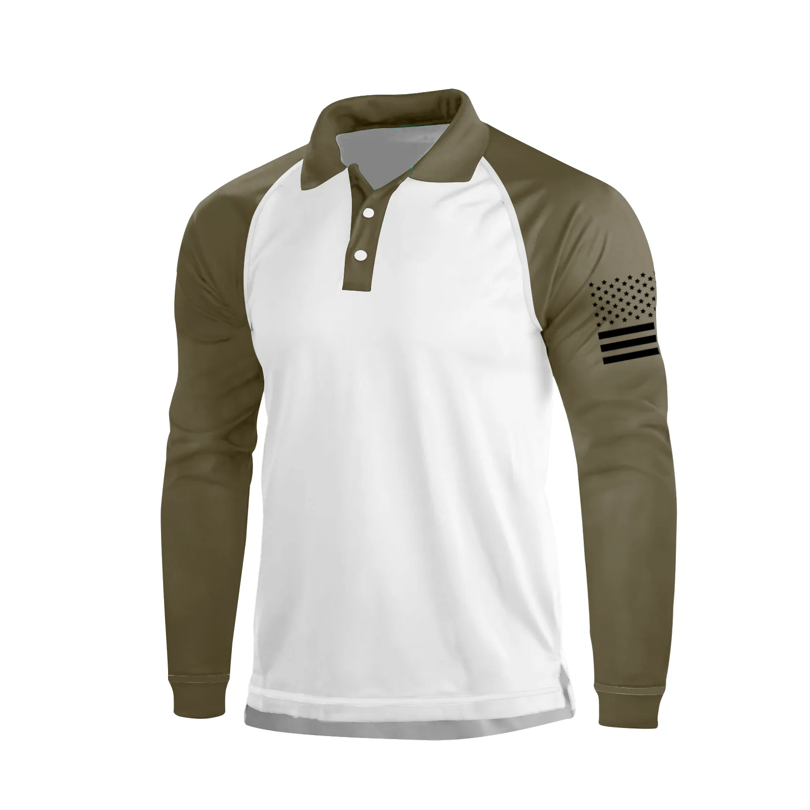 USA FLAG GRAPHIC RAGLAN LONG SLEEVE POLO SHIRT