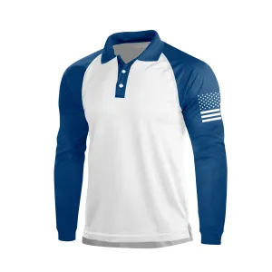 USA FLAG GRAPHIC RAGLAN LONG SLEEVE POLO SHIRT