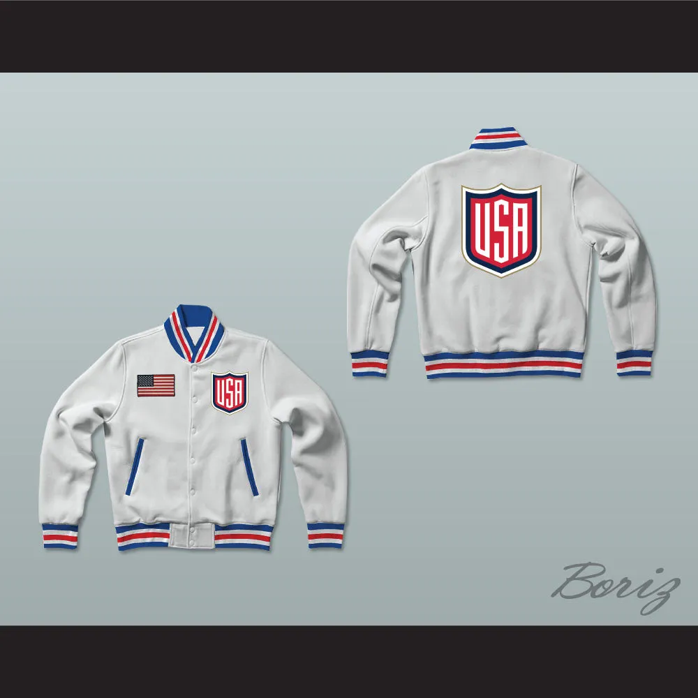 USA White Varsity Letterman Jacket-Style Sweatshirt 2