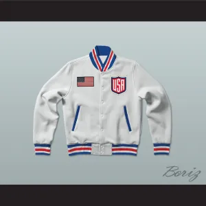 USA White Varsity Letterman Jacket-Style Sweatshirt 2