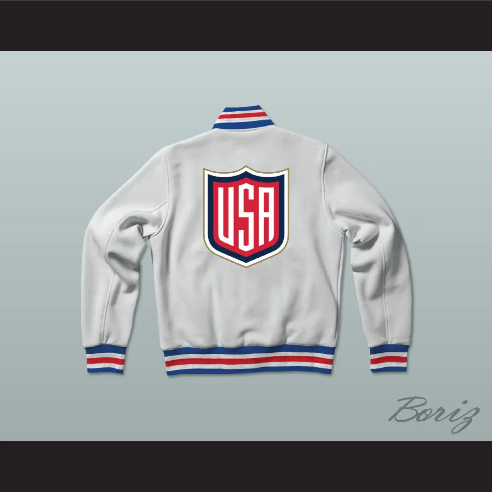 USA White Varsity Letterman Jacket-Style Sweatshirt 2