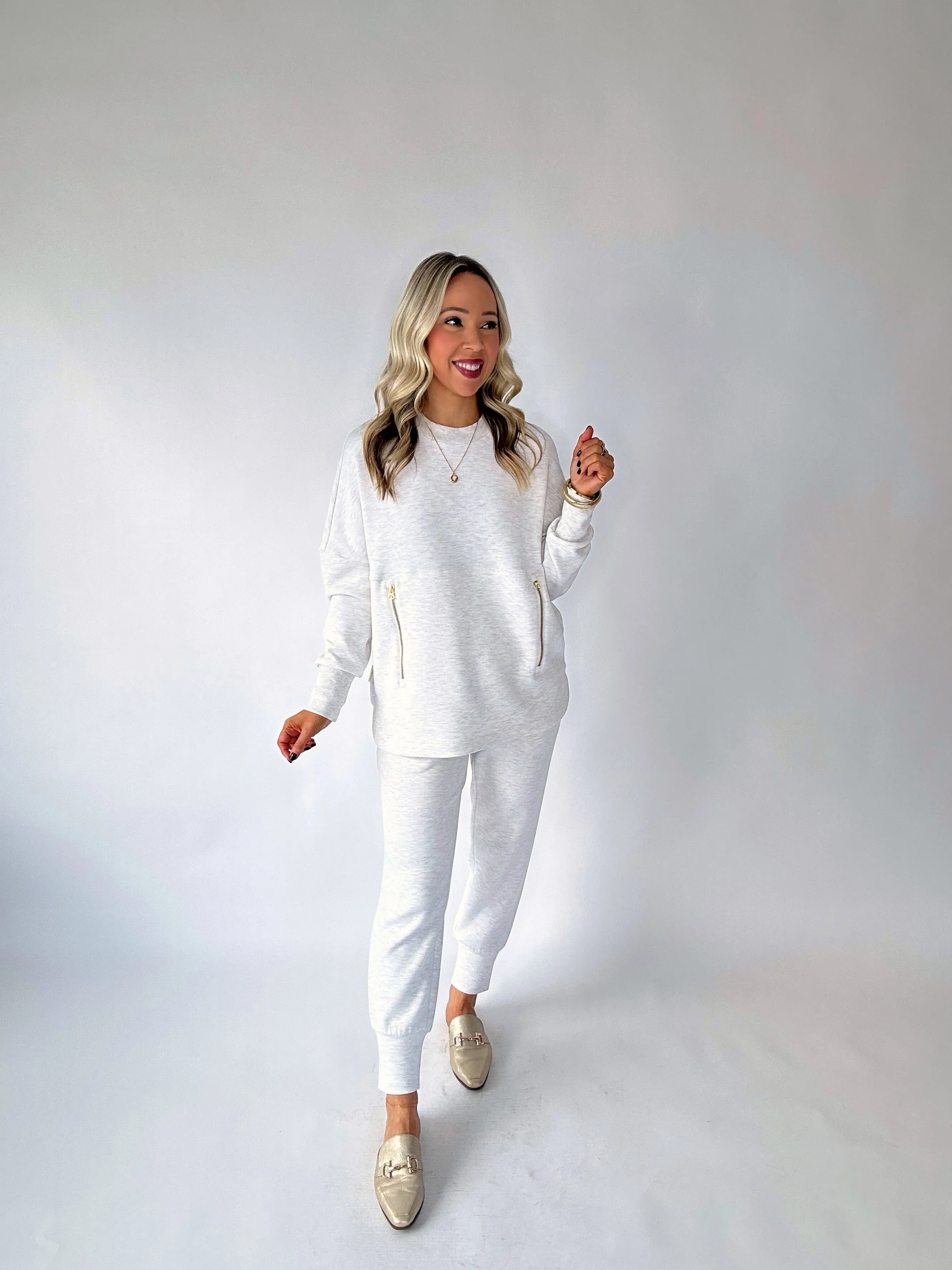 VARLEY Paige Longline Sweat - Ivory Marl