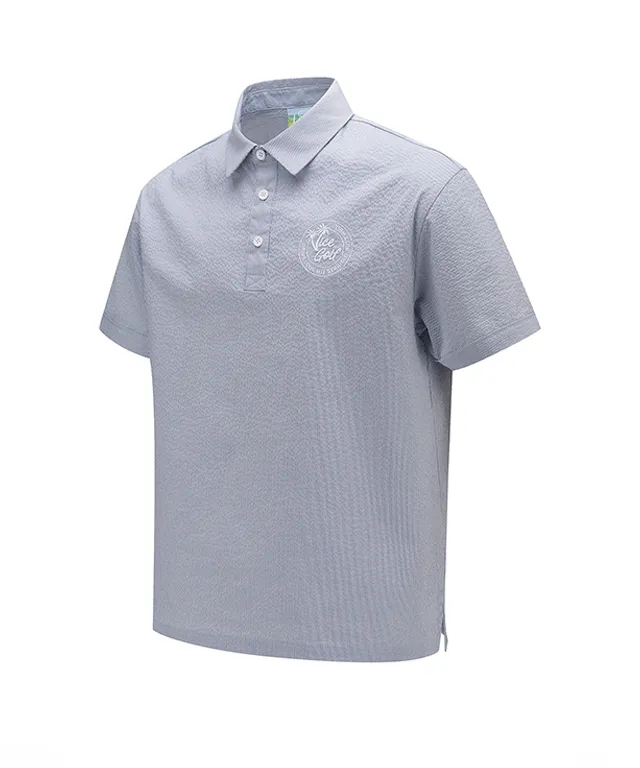 Vice Golf Atelier Men Seersucker Collar T-Shirt - Blue