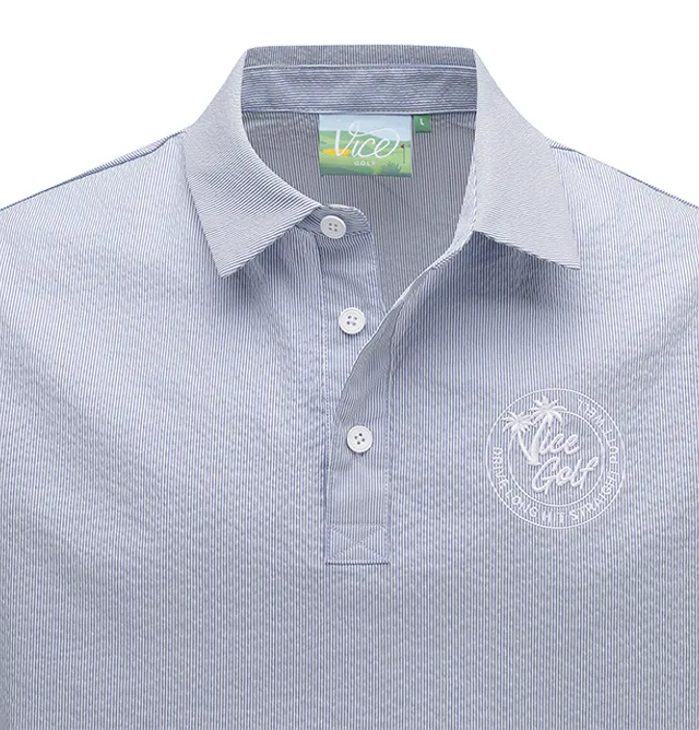 Vice Golf Atelier Men Seersucker Collar T-Shirt - Blue