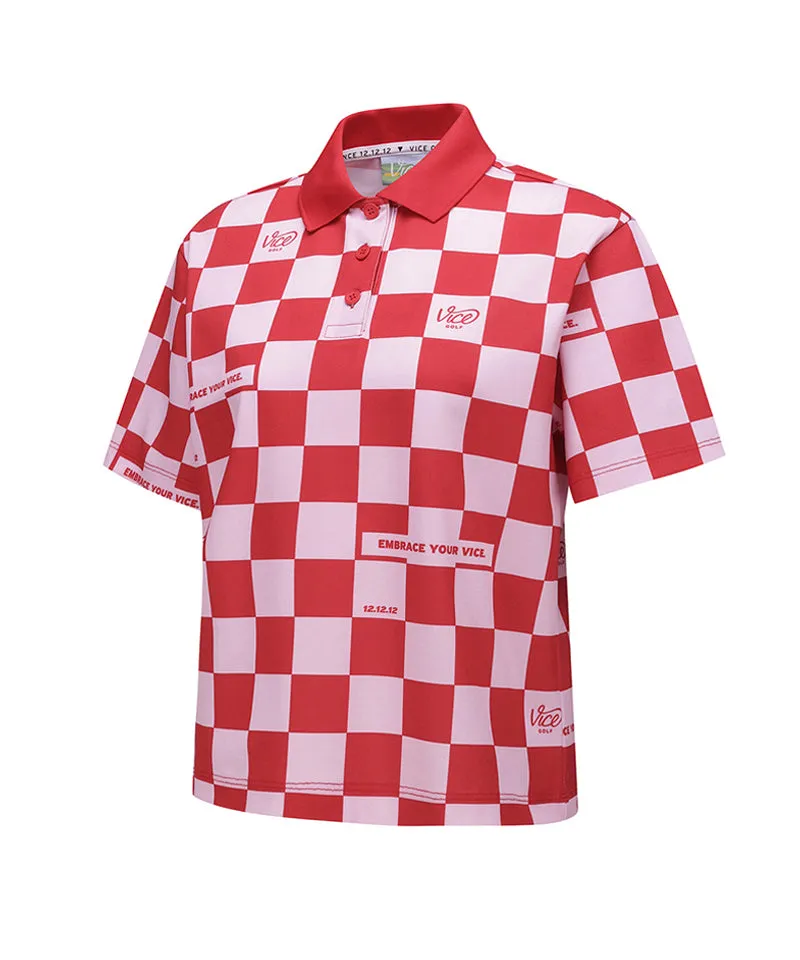 Vice Golf Atelier Women  Checkboard  Short T-Shirt - Red