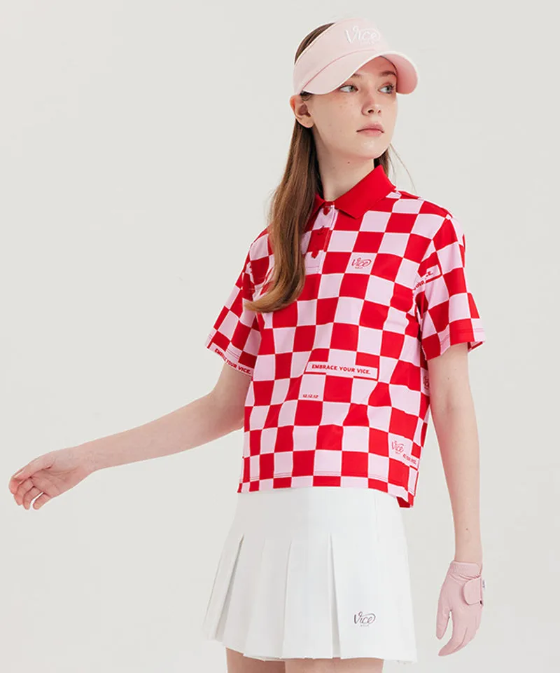 Vice Golf Atelier Women  Checkboard  Short T-Shirt - Red