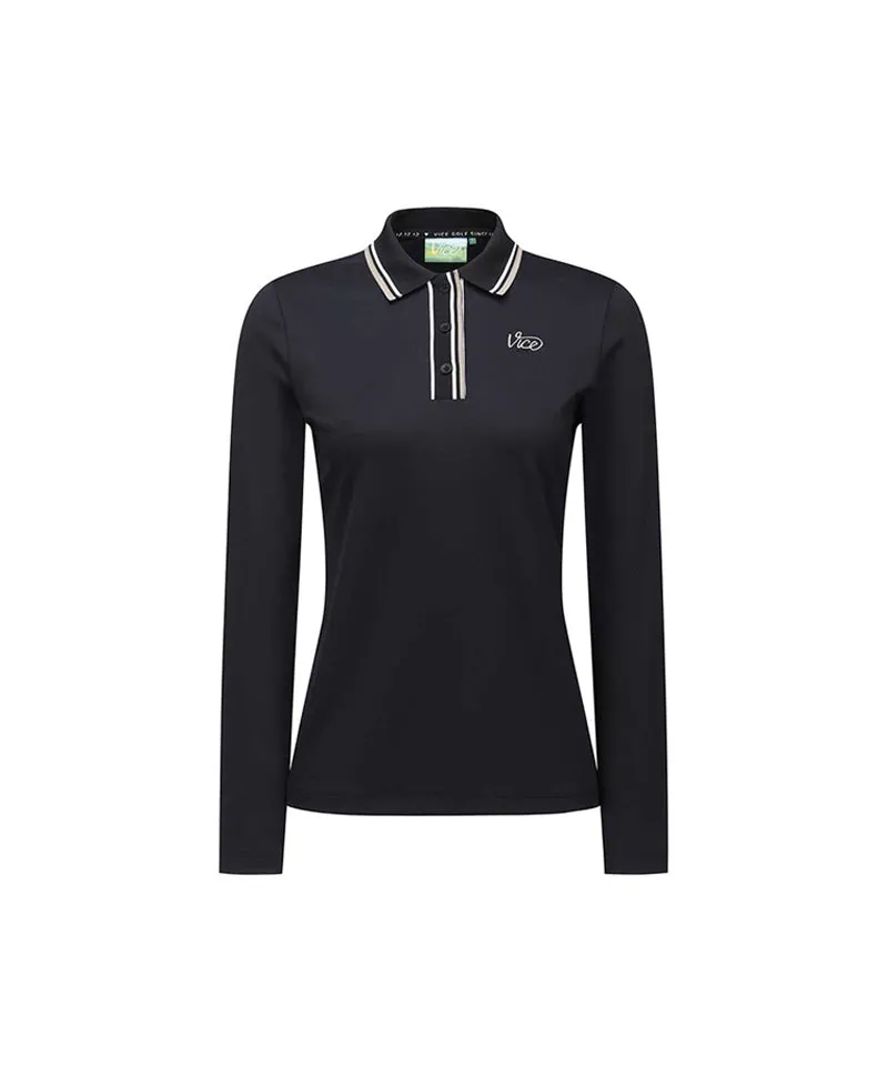 Vice Golf Atelier Women's Tipping Point Collared Long Sleeve T-Shirt - Black