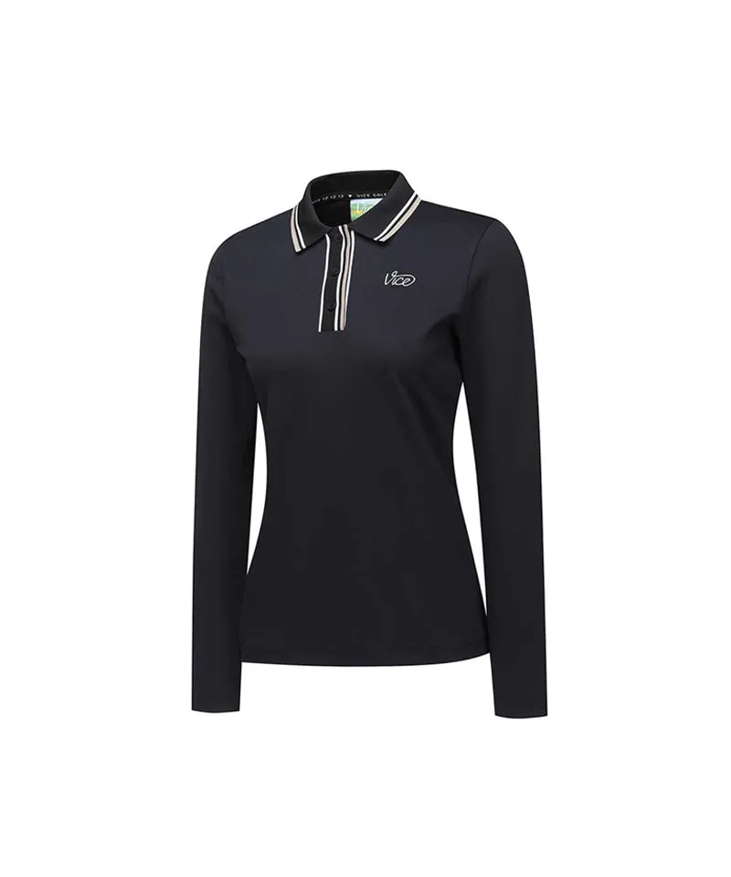 Vice Golf Atelier Women's Tipping Point Collared Long Sleeve T-Shirt - Black