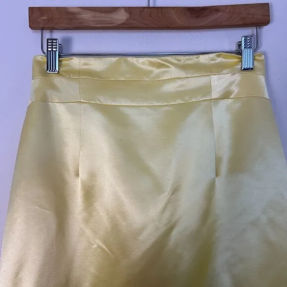 Vintage 100% silk Kay Unger Skirt Women 8 Yellow maxi lined high waisted pleated