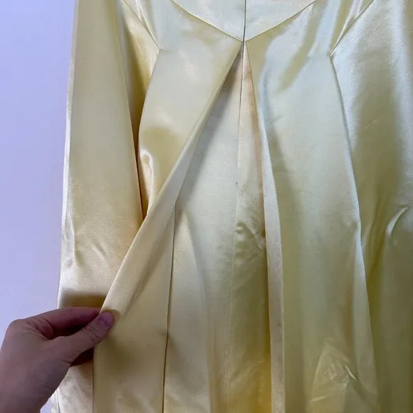 Vintage 100% silk Kay Unger Skirt Women 8 Yellow maxi lined high waisted pleated