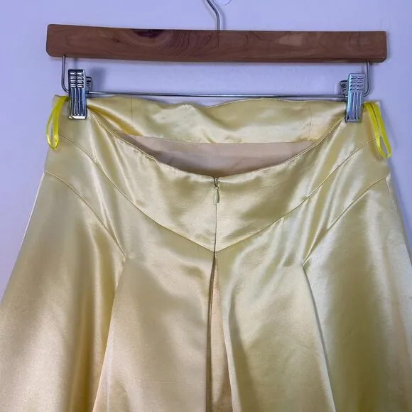 Vintage 100% silk Kay Unger Skirt Women 8 Yellow maxi lined high waisted pleated