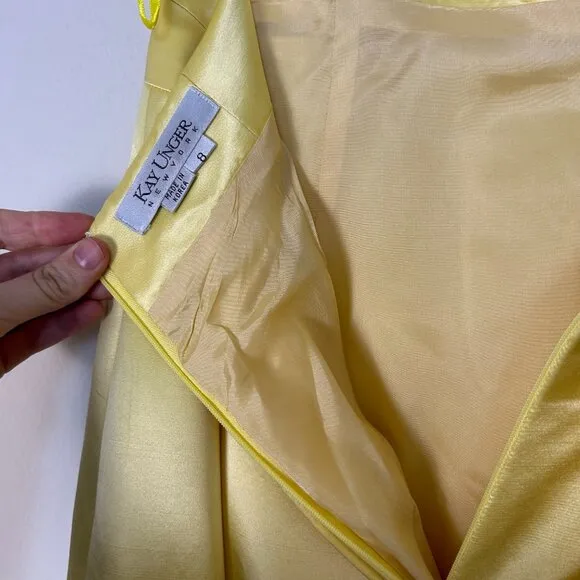 Vintage 100% silk Kay Unger Skirt Women 8 Yellow maxi lined high waisted pleated