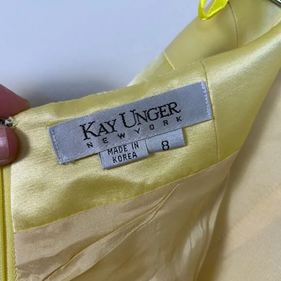 Vintage 100% silk Kay Unger Skirt Women 8 Yellow maxi lined high waisted pleated