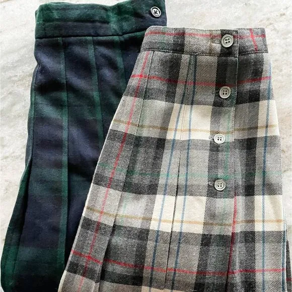 Vintage 80s L.L. Bean 100% wool plaid tartan pleated skirt size XS/S