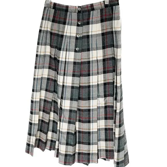 Vintage 80s L.L. Bean 100% wool plaid tartan pleated skirt size XS/S