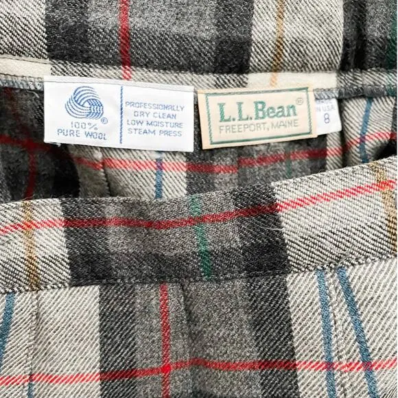 Vintage 80s L.L. Bean 100% wool plaid tartan pleated skirt size XS/S