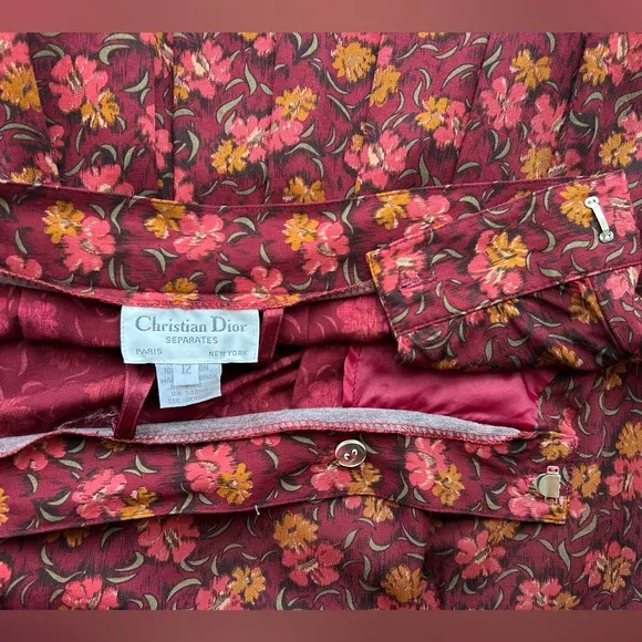 Vintage Christian Dior Separates Floral Pleated Skirt