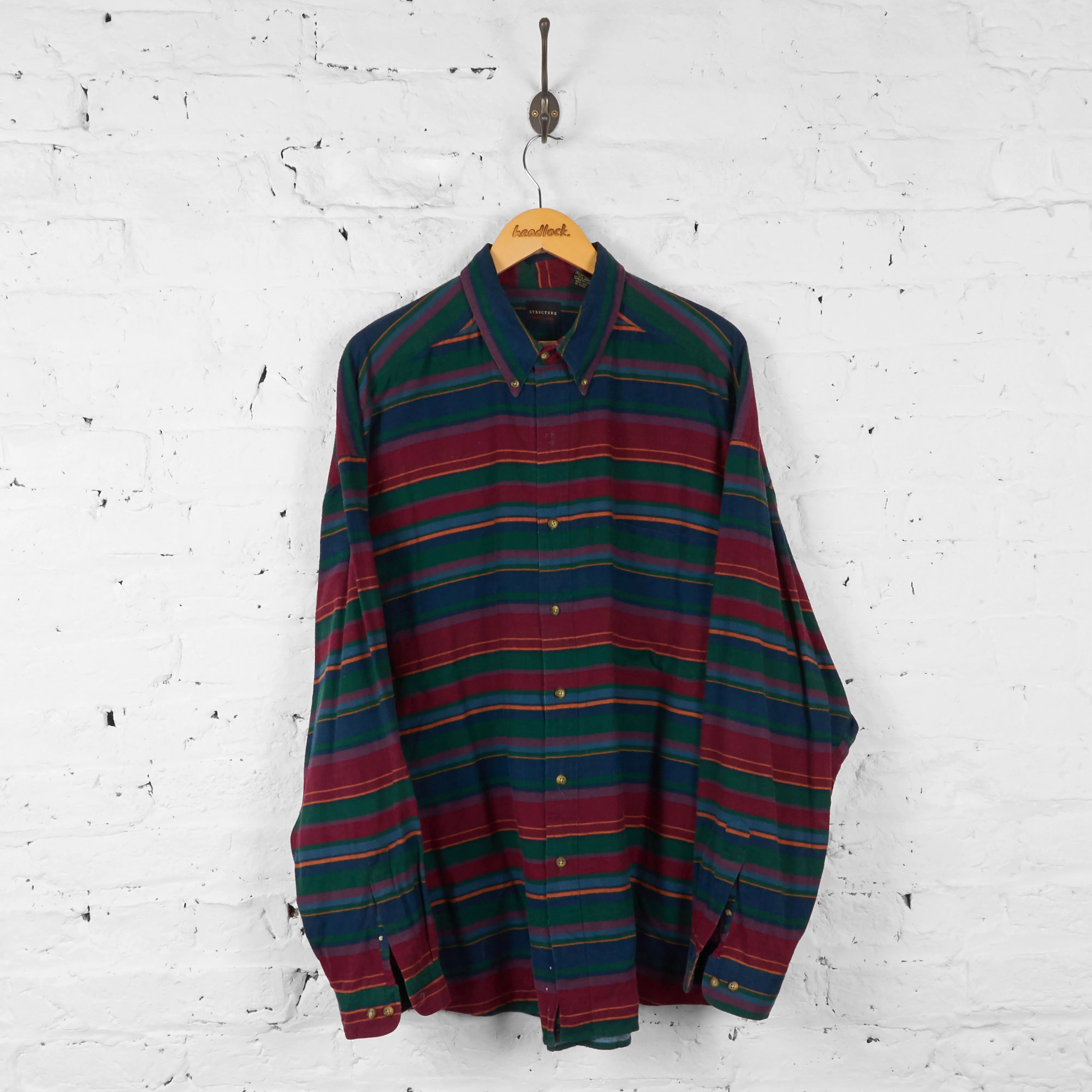 Vintage Felt Feel Striped Shirt - Green - XL