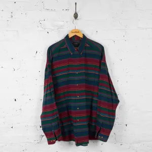 Vintage Felt Feel Striped Shirt - Green - XL