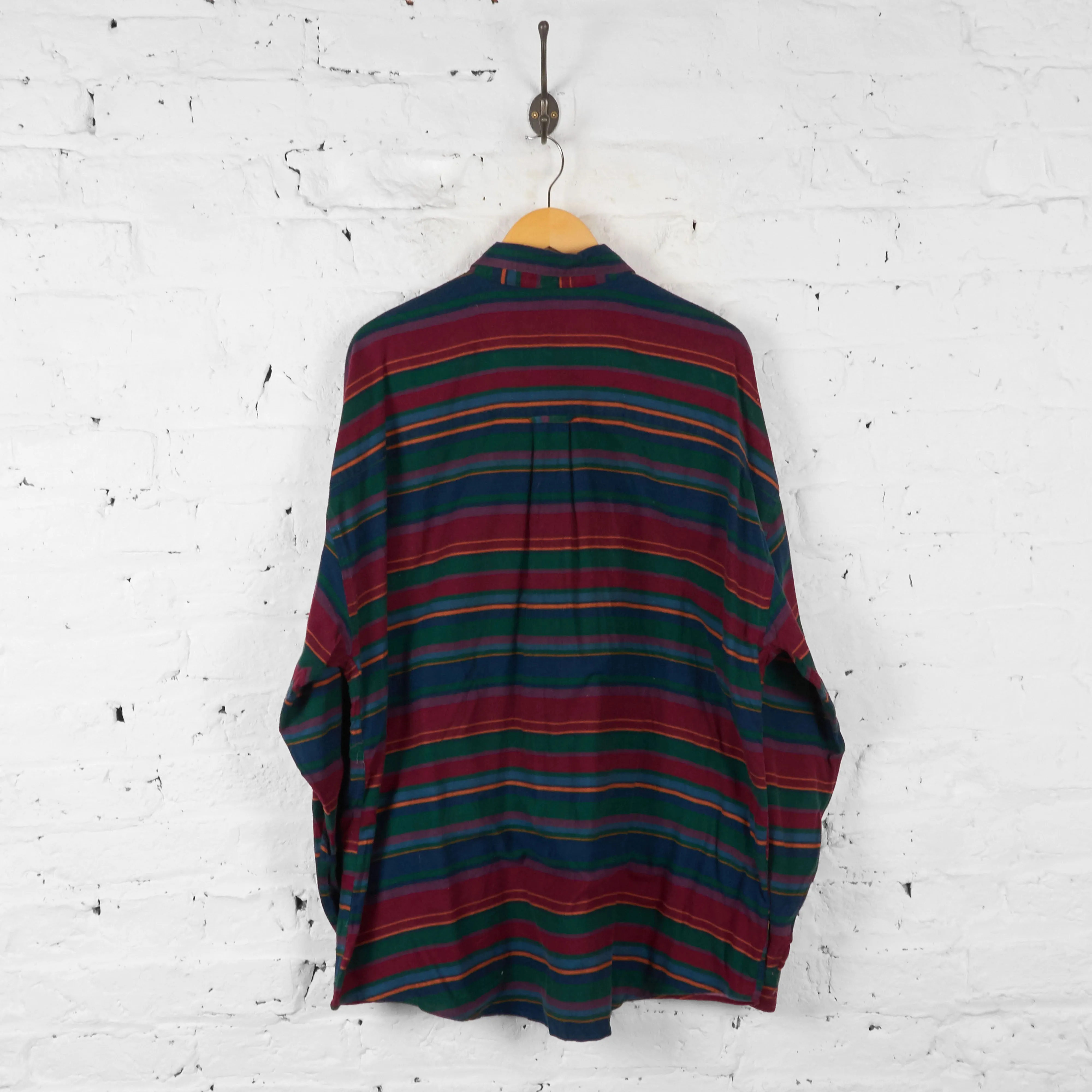 Vintage Felt Feel Striped Shirt - Green - XL