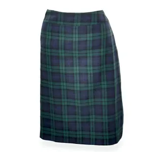 Vintage JNY Green Navy Blue Holiday Christmas Plaid Check Wool Pencil Skirt 8 M