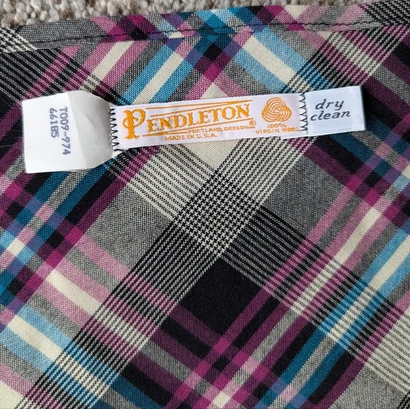 Vintage Pendleton Blue Pink Plaid Wool Pleated Midi Skirt &amp; Shawl 16