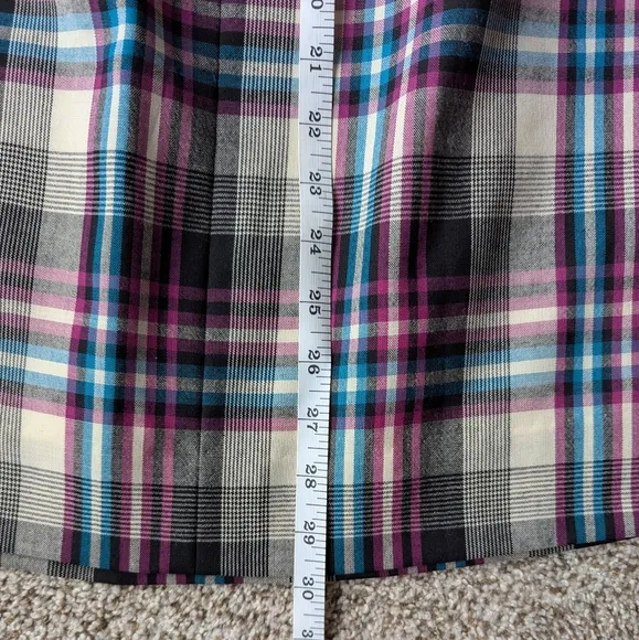 Vintage Pendleton Blue Pink Plaid Wool Pleated Midi Skirt &amp; Shawl 16