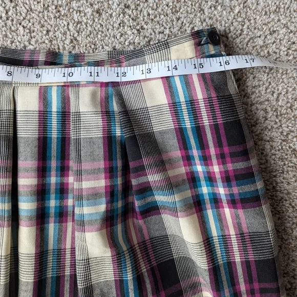 Vintage Pendleton Blue Pink Plaid Wool Pleated Midi Skirt &amp; Shawl 16