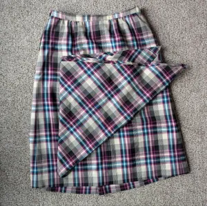 Vintage Pendleton Blue Pink Plaid Wool Pleated Midi Skirt &amp; Shawl 16