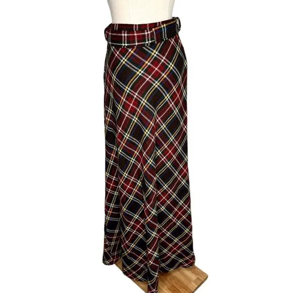 Vintage tartan plaid maxi skirt with sash belt size extra small XS