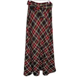 Vintage tartan plaid maxi skirt with sash belt size extra small XS