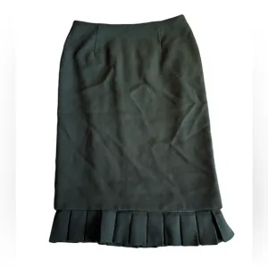 Vintage Y2K Valentino Pencil Skirt, Pleats at Hem, Wool, Dark Green, Size 2
