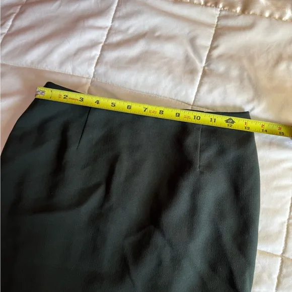 Vintage Y2K Valentino Pencil Skirt, Pleats at Hem, Wool, Dark Green, Size 2