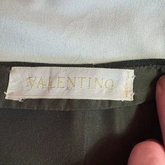 Vintage Y2K Valentino Pencil Skirt, Pleats at Hem, Wool, Dark Green, Size 2