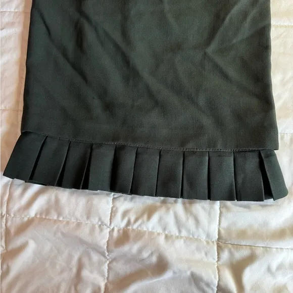 Vintage Y2K Valentino Pencil Skirt, Pleats at Hem, Wool, Dark Green, Size 2